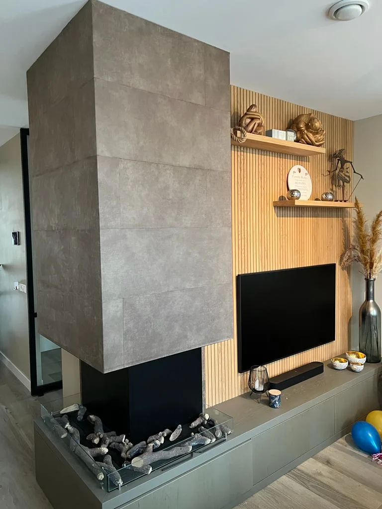 Openhaard bekleed met leer